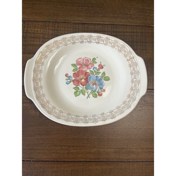 FRENCH SAXON CHINA UNION MADE U.S.A.~22 KT GOLD 2 SERVING PLATTERS AND BOWL VTG - Picture 11 of 16